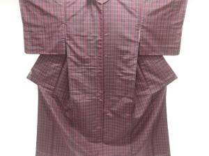 未使用品　格子織り出し米沢紬着物